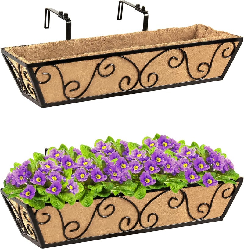 YM 24 Inch Large Window Box Planter with Coco Liner, Outdoor Deck Fence Porch Patio Planter-Butterfly - Image 1